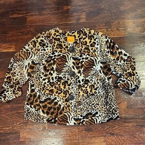 Ruby Road 3/4 Sleeve Animal Print Button-Up Jacket